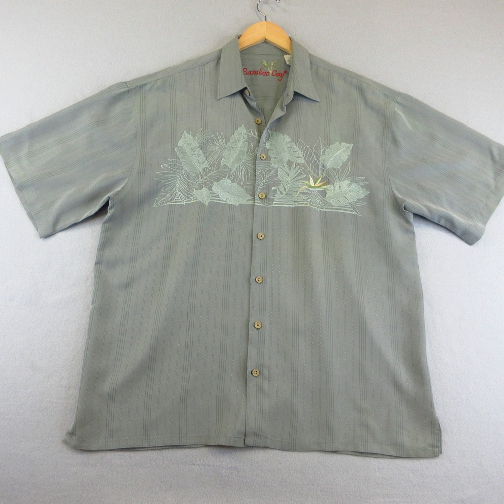 Bamboo Cay Shirt Mens XL Sage Green Floral Embroidered Camp Modal Blend Tropical